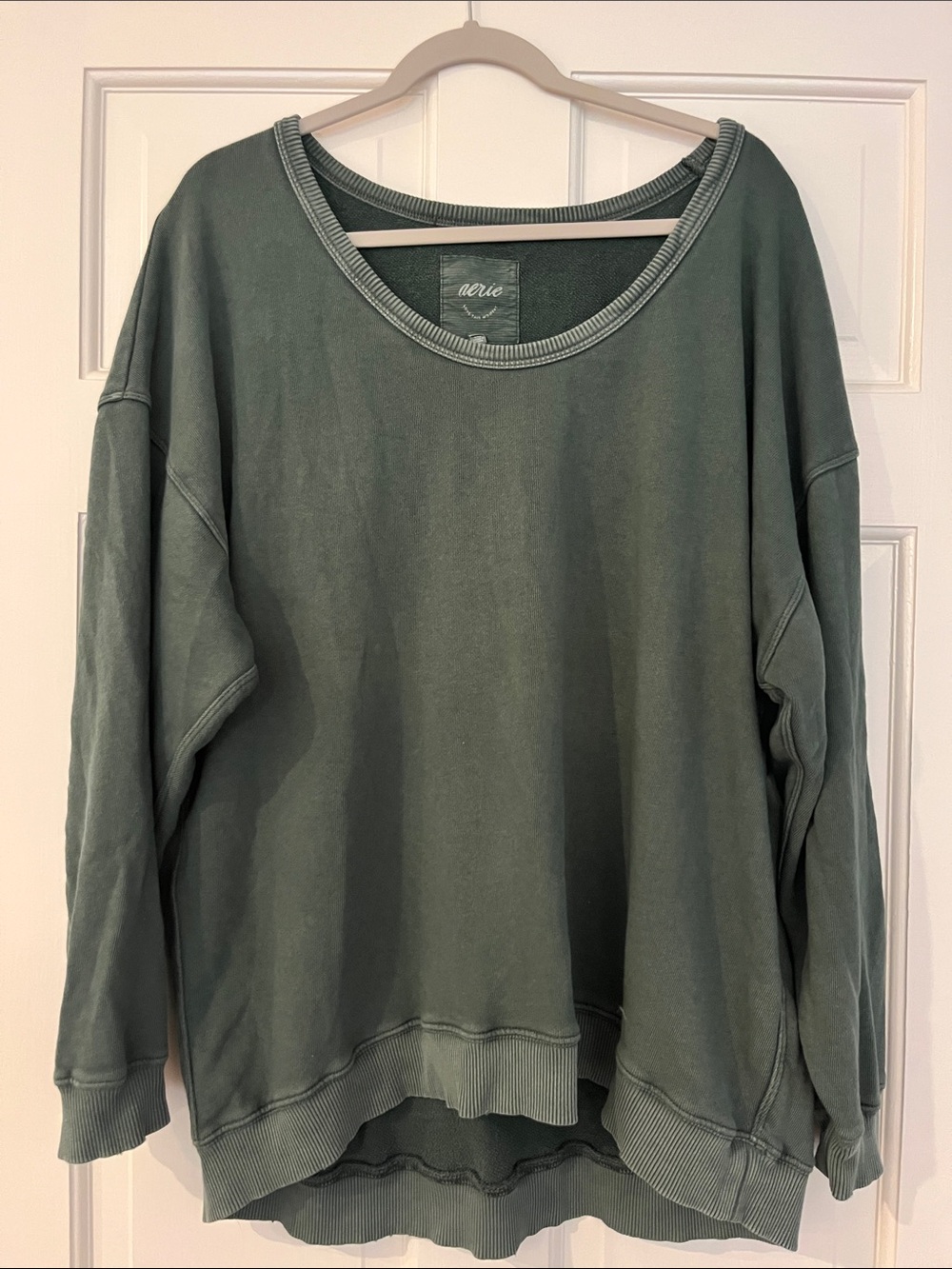 So Comfy!!! Aerie Washed Forest Green Oversized Crewneck